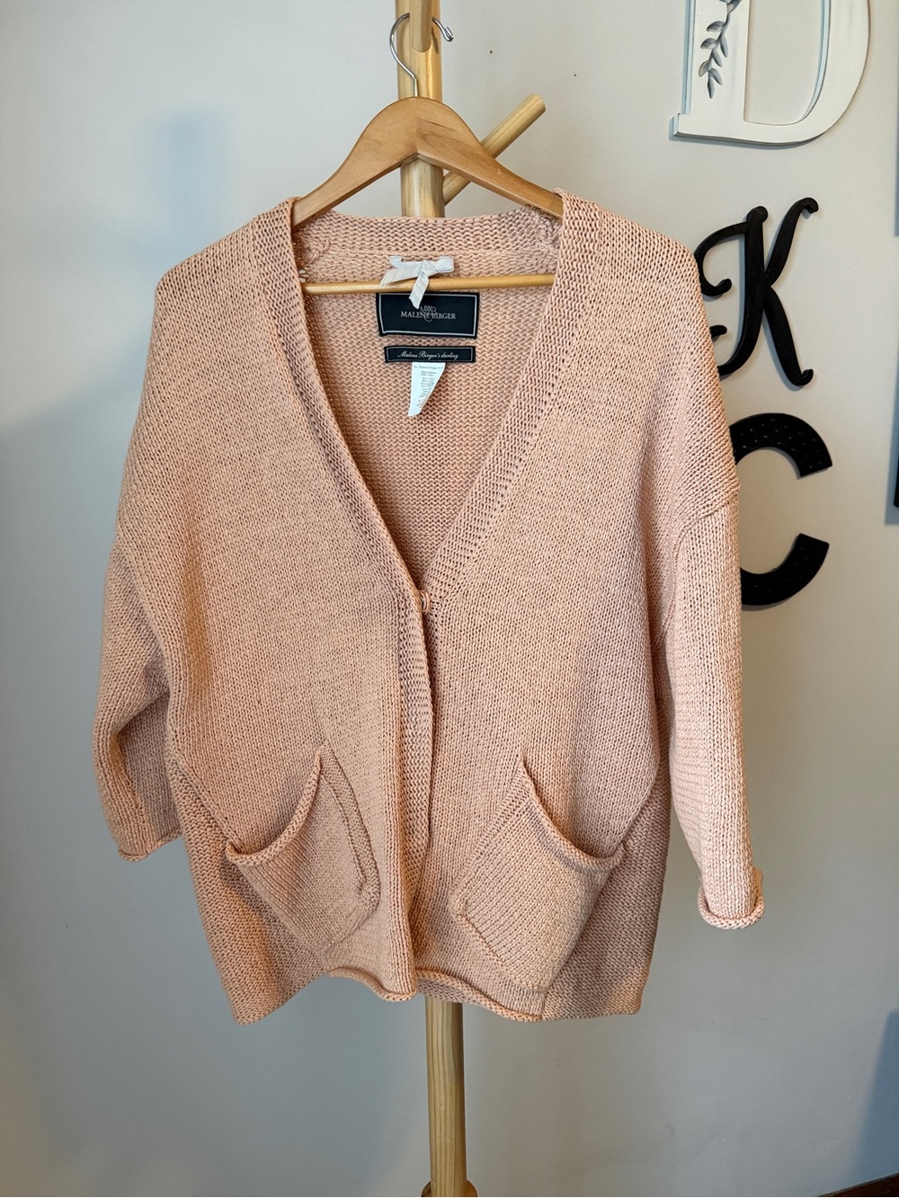 By Marlene Birger Linen Cotton Chunky Knit Cardigan Size Small Peach Sweater